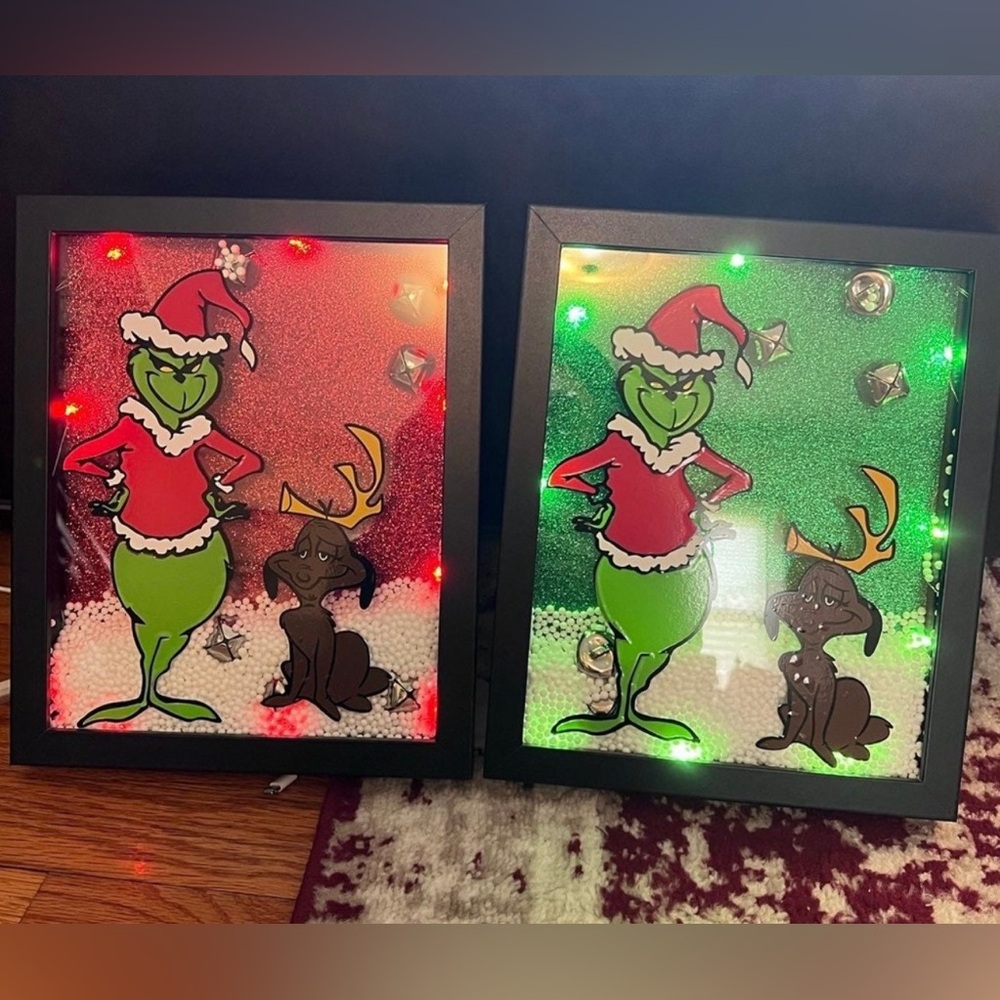 HandmadeI Grinch and Max Light Up Shadow Boxes!!!